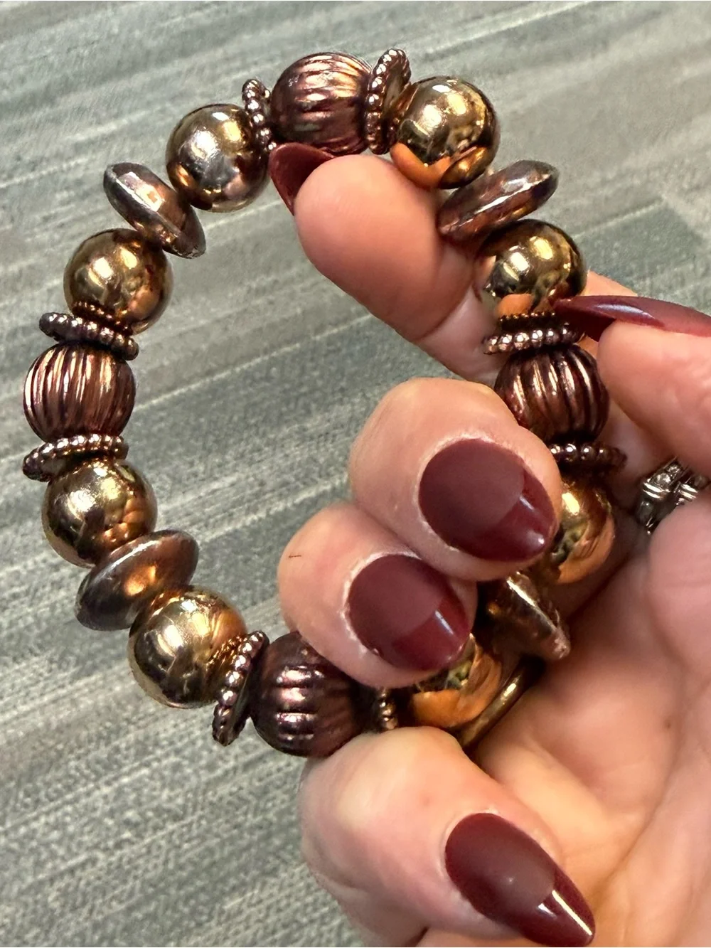 Gold and Bronze Beaded Costume Stretch Bracelet